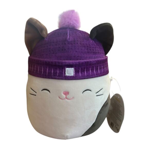 Squishmallows Kellytoy 8" Stuffed Plush Cam The Calico Cat Purple Winter Hat - Picture 6 of 6